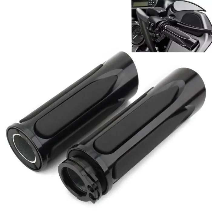 Veilige Betaling Stuurtangen handgrepen 1" inch CNC Alu passend voor Harley Davidson Dyna Low Rider / Street Bob Craftride HG5 zwart