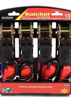 Motorfiets Spanband Set ConStands met ratel en haak incl 4x lastlussen in rood Nieuw Model