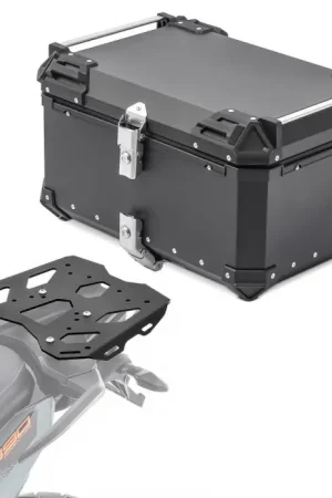 Topkwaliteit Set Aluminium Topkoffer + Drager voor KTM 790 / 890 Adventure 19-25 Topcase Bagtecs XB65 zwart