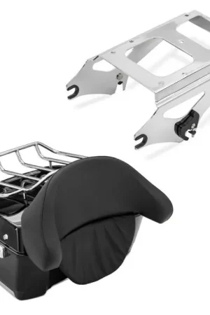 Set: Top Case passend voor Harley Davidson Touring 97-13 Topkoffer Craftride Large met bagage-grill zwart + Bagagedrager Rack TP afneembaar passend voor Harley Davidson Touring Modelle 09-13 chrom Craftride Plaats Bestelling