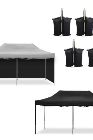 Tuinpaviljoen 3x6m Tourtecs voor de racebaan zwart + 4 Paviljoen zwart wanden voor Tuinpaviljoen 3x6m + 4x Paviljoen Gewichten PG4 Zwart Luxe