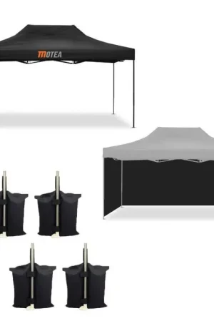 In De Mode Tuinpaviljoen 3x4,5m Tourtecs voor de racebaan MOTEA + 4 Paviljoen wanden voor Tuinpaviljoen 3x4,5m + 4x Paviljoen Gewichten PG4 Zwart