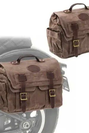 Set 2x Motor Zadeltas Canvas met Binnenzak Craftride CV1 zij tas bruin Handgemaakt