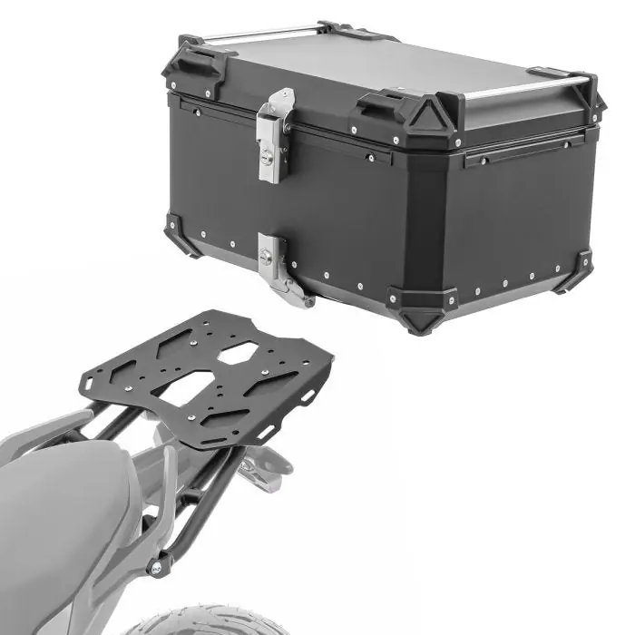Set Aluminium Topkoffer + Drager voor BMW F 900 XR 20-25 Topcase Bagtecs XB65 zwart Flitsaanbieding