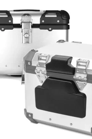 Bulkbestelling Set: Alu topkoffer XS45 45 liter zilver + Rugkussen voor Topkoffer compatibel met BMW zelfklevend RL2