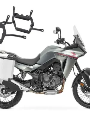 Set Aluminium Zijkoffers + kofferrek voor Honda Transalp XL 750 23-25 Koffers Bagtecs QP48 zilver Exclusief