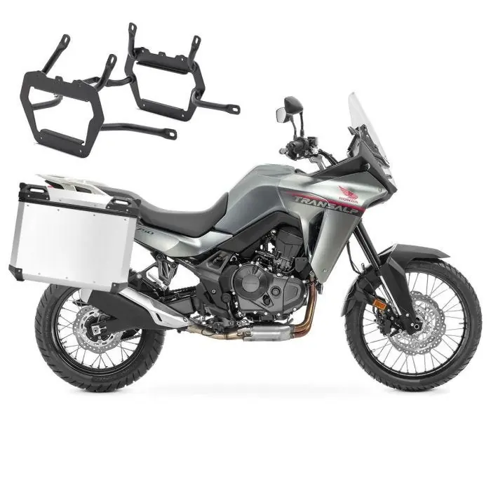 Set Aluminium Zijkoffers + kofferrek voor Honda Transalp XL 750 23-25 Koffers Bagtecs QP48 zilver Exclusief