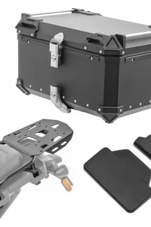 Premium Set Aluminium Topkoffer + Drager voor Harley Davidson Pan America 1250 / Special 21-25 Topcase Bagtecs XB65 zwart + rugkussen