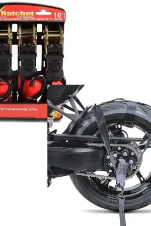 Set: Motorfiets Spanband Set met ratel en haak incl 4x lastlussen in + Motor spanbanden voor achterwiel spanriem in Laatste Versie