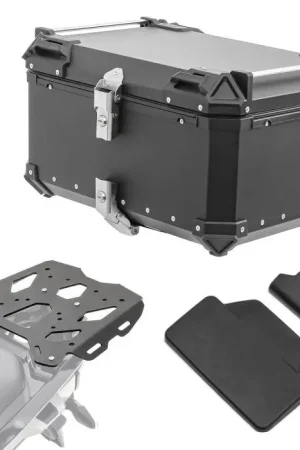 Bestel Nu Set Aluminium Topkoffer + Drager voor BMW R 1200 / 1250 GS 13-23 Topcase Bagtecs XB65 zwart + rugkussen