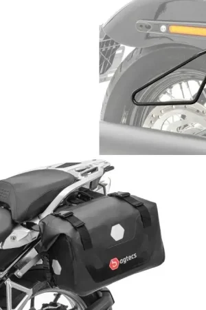 Beperkte Voorraad Set: Motor Zadeltassen Waterdicht RB25 Zijtassen Rolsluiting Bagtecs met Zadeltassen Houder Universal zwart