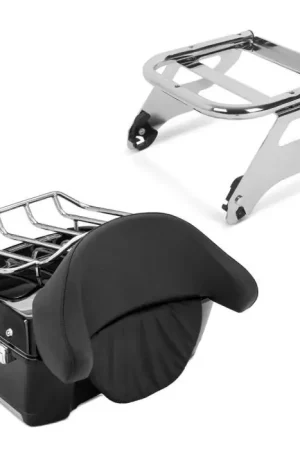 Aanbieding Set: Top Case passend voor Harley Davidson Touring 97-13 Topkoffer Craftride Large met bagage-grill zwart + Bagagedrager Rack TP 2-Up afneembaar passend voor Harley Davidson Touring 97-08 chroom Craftride