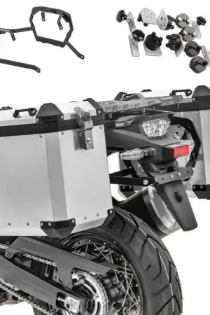 Weekendaanbieding Zijkoffers aluminium + kofferrek compatibel met BMW R 1200 GS 04-12 Bagtecs GX45 zilver