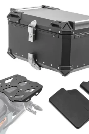 Set Aluminium Topkoffer + Drager voor KTM 790 / 890 Adventure 19-25 Topcase Bagtecs XB65 zwart + rugkussen Nieuw Model
