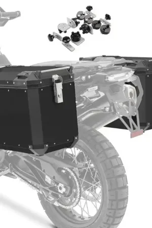 Set Motor zijkoffers aluminium Bagtecs QP48 zwart koffers 2x48 liter + adapter zilver Bagtecs Uitverkoop