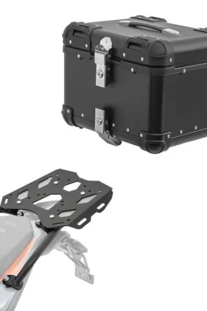 Finale Uitverkoop Set Aluminium Topkoffer + Drager voor KTM 390 Adventure 20-24 Topcase Bagtecs XS45 zwart