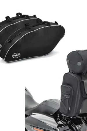 Groothandel Set: Motor Sissybar Achtertas Craftride SXL met Bagagerol in zwart + Binnentassen geschikt compatibel met Harley Davidson Sport Glide 18-25 zadeltassen Craftride