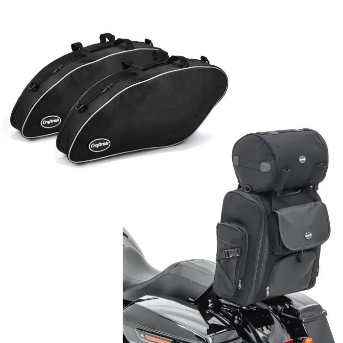 Groothandel Set: Motor Sissybar Achtertas Craftride SXL met Bagagerol in zwart + Binnentassen geschikt compatibel met Harley Davidson Sport Glide 18-25 zadeltassen Craftride