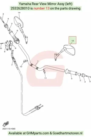 Express Levering Yamaha Spiegel Links 2S3-26280-10