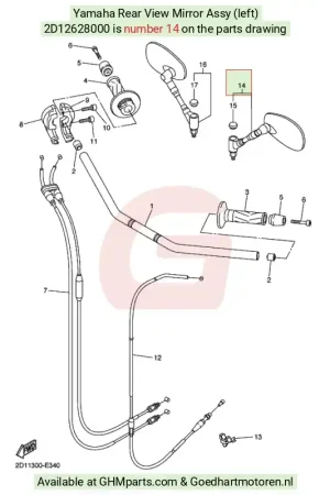 Yamaha Spiegel Links 2D1-26280-00 Direct Beschikbaar