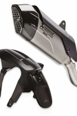 Laatste Versie Ducati Akrapovic Uitlaat en Carbon Voorspatbord Set