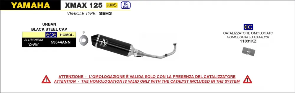 ARROW - URBAN ALUMINIUM DARK WITH DARK END CAP EEC - Uitlaat - Geschikt voor Yamaha Yp 125 r m/n Laatste Kans