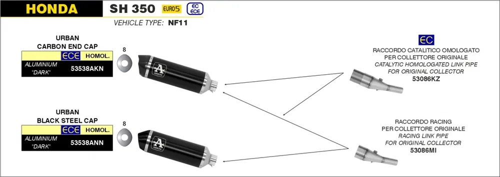 Goedkoop ARROW - URBAN ALUMINIUM DARK WITH DARK END CAP EEC - Exhaust - Silencer Needs Collector