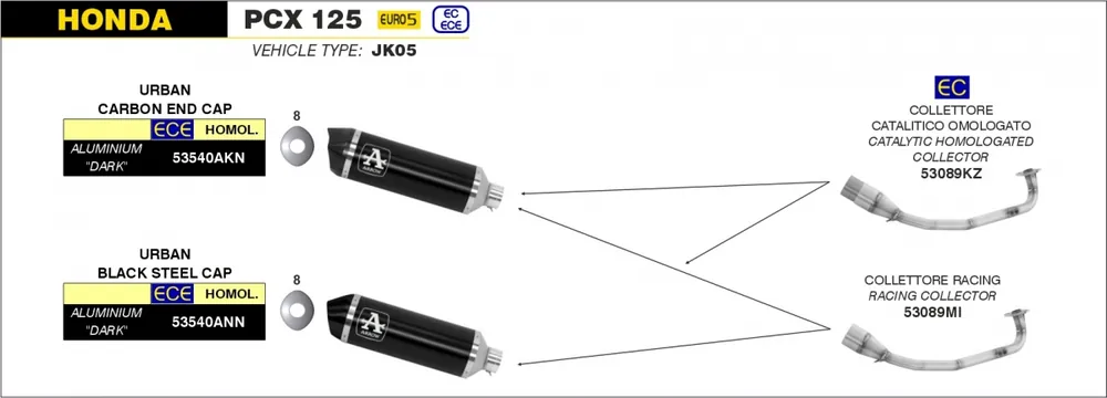 ARROW - URBAN ALUMINIUM DARK WITH CARBON END CAP EEC - Exhaust - Geschikt voor Honda PCX 125 Koop Vandaag
