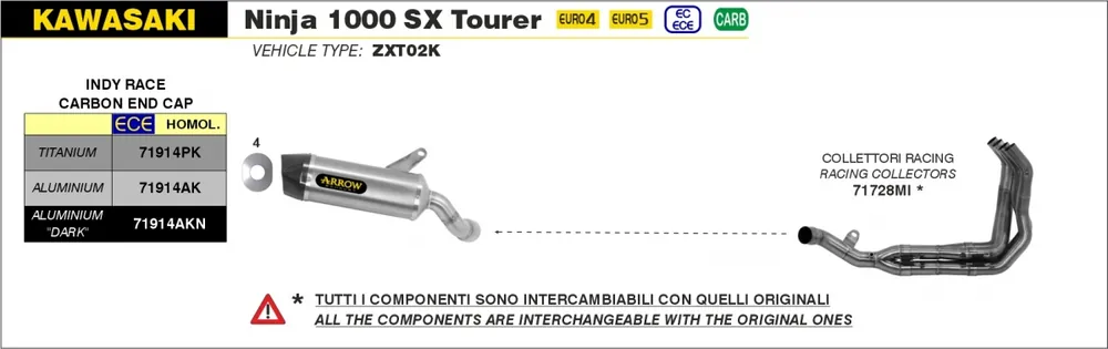 ARROW - INDY RACE ALUMINIUM DARK - Exhaust - Carbon End Cap EEC Laatste Versie