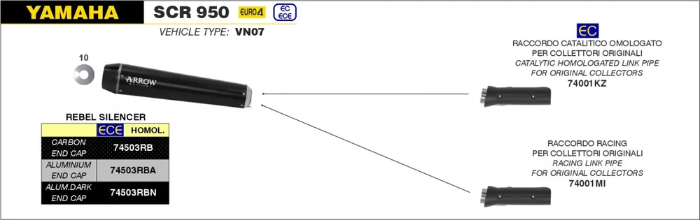 Merkproduct ARROW - CATALYTIC MID-PIPE FOR STOCK COLLECTORS EEC - Exhaust - Compatible met Yamaha Scr 950
