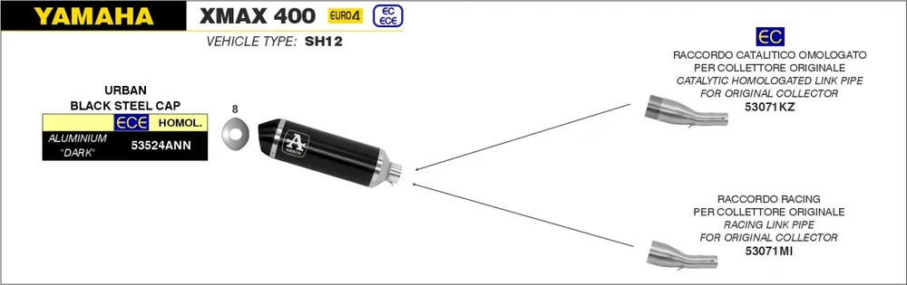 ARROW - URBAN ALUMINIUM DARK WITH DARK END CAP - Exhaust - SILENCER Lage Prijs