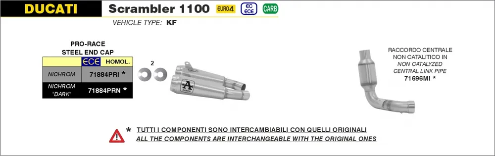 ARROW - NON CATALIZED MID-PIPE - Exhaust - Compatibel met Ducati Scrambler Hete Deal