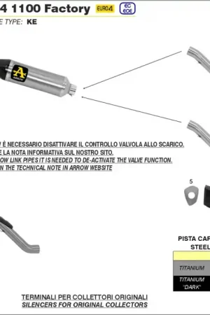 ARROW - PISTA TITANIUM, CARBON END CAP EEC - Exhaust - STEEL LINK PIPE Flitsaanbieding