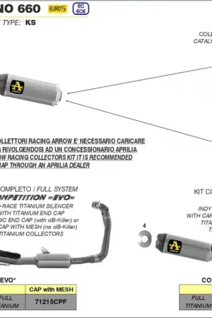 ARROW - COMPETITION FULL TITAN SYSTEM HIGH VERSION - Exhaust - Met Indy Silencer en Carbon End Cap Beperkt Aanbod
