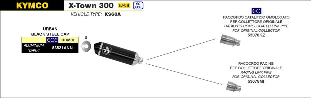 Rechtstreeks Van De Fabrikant ARROW - URBAN ALUMINIUM DARK - Exhaust - Silencer EEC