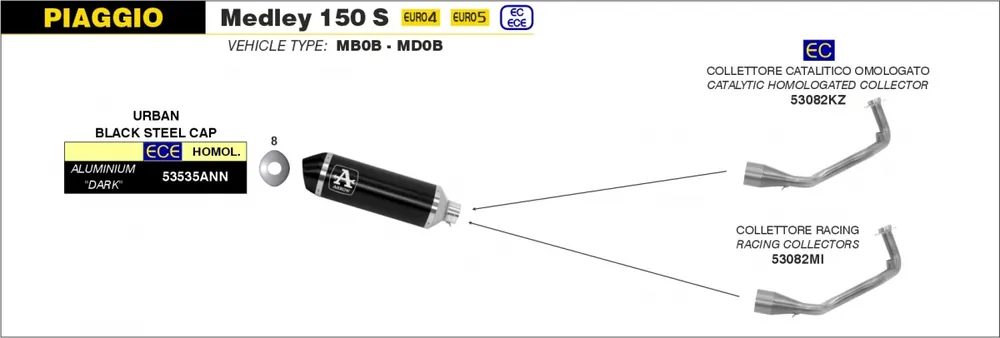 ARROW - URBAN ALUMINIUM DARK WITH DARK END CAP EEC - Exhaust - Silencer Needs Link Pipe Koopje