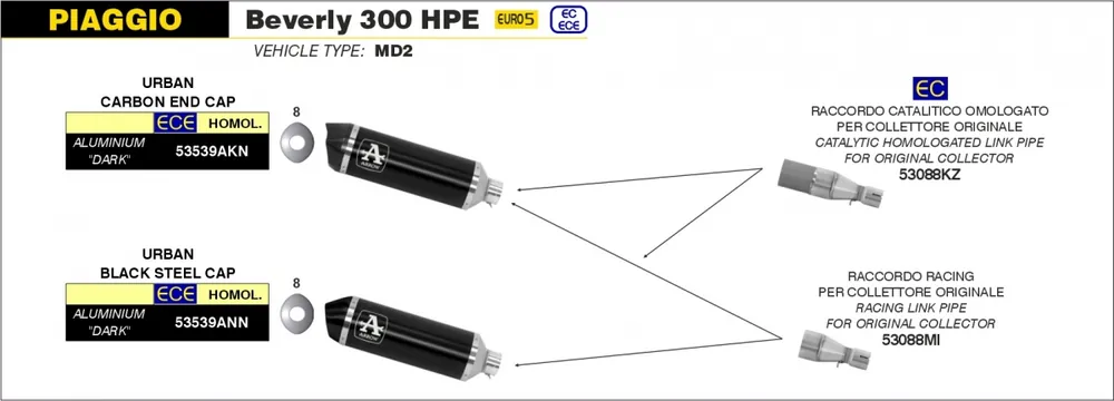 ARROW - URBAN ALUMINIUM DARK WITH CARBON END CAP EEC - Exhaust - Silencer Needs Link Pipe Finale Uitverkoop