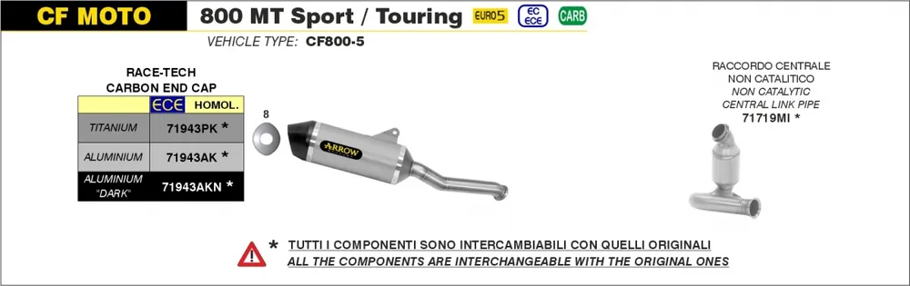 ARROW - RACE-TECH ALUMINIUM, CARBON END CAP EEC - Exhaust - Silencer with Link Pipe Veilige Betaling