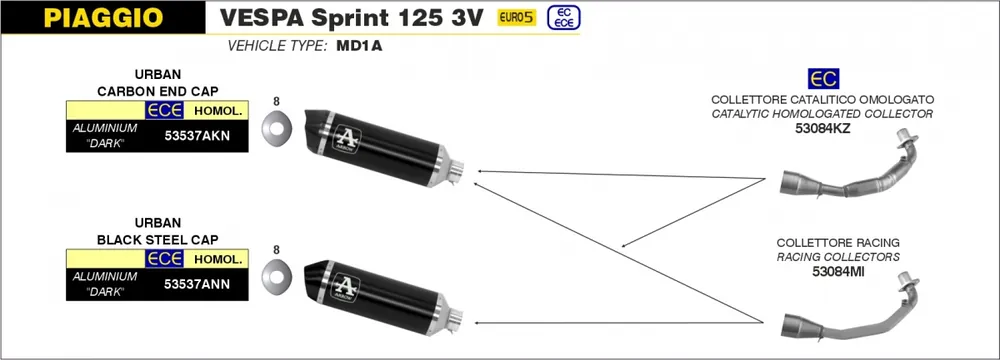Fabrieksprijs ARROW - URBAN ALUMINIUM DARK WITH CARBON END CAP EEC - Exhaust - Silencer Needs Collector