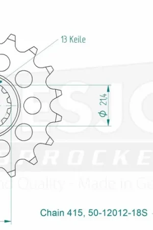 Op = Op ESJOT - FRONT LIGHT 18T, 525 - Sprockets - Hoge kwaliteit en precisie