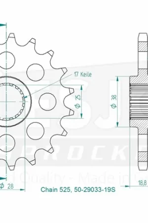 ESJOT - FRONT 19T, 525, LIGHT - Sprockets - Lichtgewicht ontwerp Laatste Versie