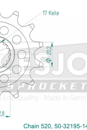 Topkwaliteit ESJOT - FRONT 14T, LIGHT, 520 - Sprockets - Lichtgewicht ontwerp