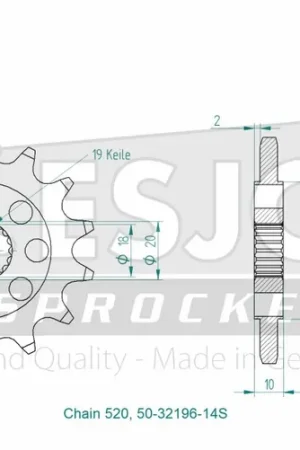 Nieuw ESJOT - FRONT 14T, 520 - Sprockets - SUPERLIGHT