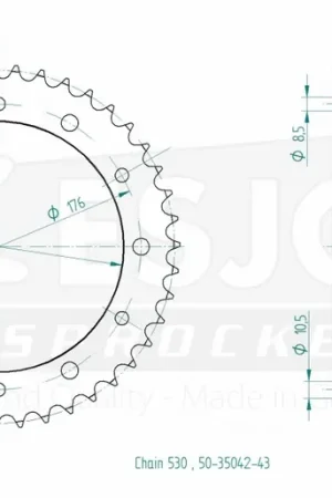 ESJOT - REAR STEEL 43T, 530 - Sprockets - Staal Beperkt Aanbod
