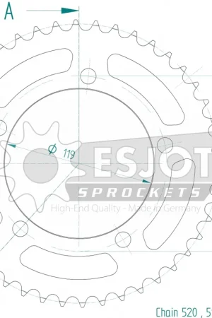 Wereldwijde Verzending ESJOT - REAR 44T, 520 - Sprockets - 44T