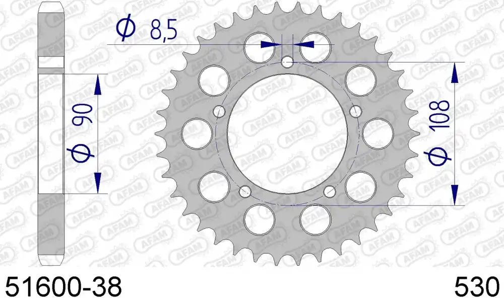 Weekendaanbieding AFAM - REAR ALU 38T, 530 - Sprockets - Lichtgewicht Aluminium