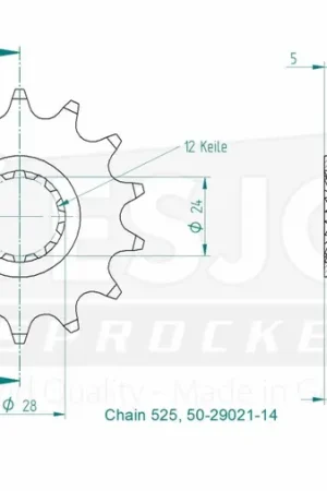 Nieuw ESJOT - FRONT 14T, 525 - Sprockets - Compatibel met Honda