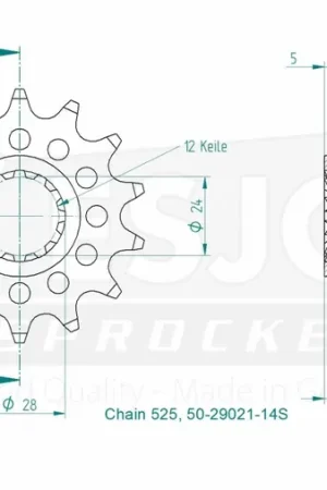 In De Mode ESJOT - FRONT 14T, LIGHT, 525 - Sprockets - Compatibel met Honda