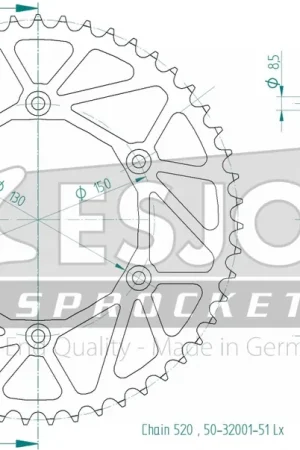 ESJOT - REAR STEEL LIGHT 51T, 520 - Sprockets - Lichtgewicht staal Topkwaliteit