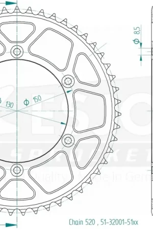 ESJOT - REAR ALU 51T, 520 - Sprockets - Aluminium Laatste Versie